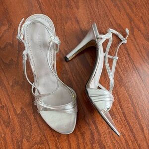 Nine West Silver Strappy Open Toed Sandal Heels, size 8.5